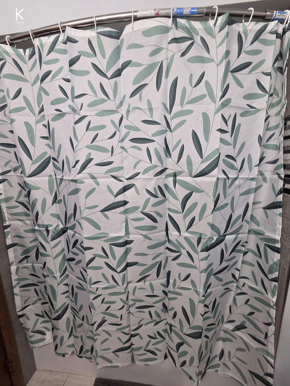 Leaf Print Shower Curtain in Sage and Dark Green